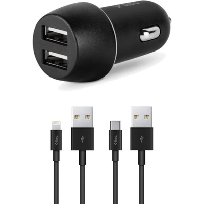 Ttec Зарядно за кола ttec - SmartCharger Duo, кабели USB-C и Lightning, черно (8694470826332)