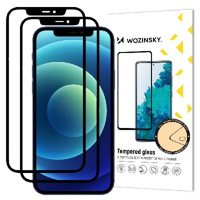 Стъклен протектор Wozinsky 2 броя Tempered Glass Full Glue Super Tough за iPhone 12 Pro, iPhone 12, черен (9111201915831)