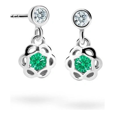 Danfil dětské náušnice kytičky C2179 z bílého zlata s kamínkem Emerald Green zapínání balónek