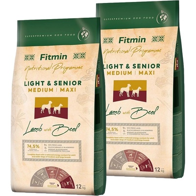 Fitmin Light & Senior Medium & Maxi Lamb & Beef 2 x 12 kg