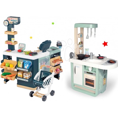 Smoby 310900-2 set tyrkysovo-zelená kuchynka Cherry Kitchen so zvukmi a obchod Supermarket s pokladňou