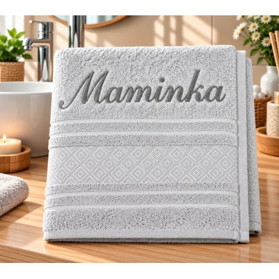 Bellatex froté ručník mozaika se jménem Maminka 50 x 100 cm světle šedá