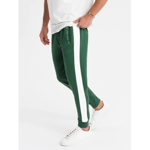 Ombre Clothing Мъжки спортни панталони с контрастни кантове - тъмнозелени Ombre Clothing | Cheren | МЪЖЕ | 36/32
