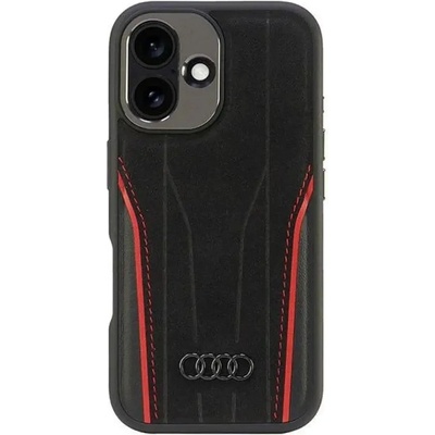 Audi Genuine Leather MagSafe iPhone 16 6.1" black-red hardcase AU-TPUPCMIP16-R8/D3-RD (6955250228459)