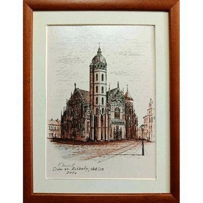 Dóm sv. Alžbety, Košice č. 3 - Perokresba tušom - Vladimír Semančík S (do veľkosti 45x45 cm) Viac farieb