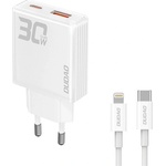 Dudao A30EUL мрежово зарядно устройство с USB+Type-C изход, 30 W, бързо зарядно + Lightning кабел, БЯЛО GP-190592 (GP-190592)