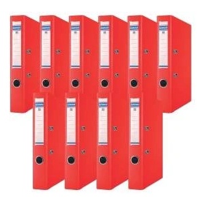 DONAU Premium Slim Folder Pack of 10/DIN A4/5 cm/10 Pieces/Navy Blue/Plastic Cover PP/Carton Paper Slot Folder Office Folder File Ring Binder/Green Dot, Red - 3955001PL-04
