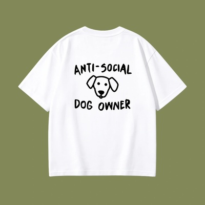 Dotyk Slov Oversized tričko Anti-social Dog Owner biela