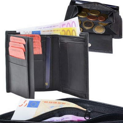 Kombinovaná peněženka z černé kůže Nappa s přihrádkou na bankovky na zip