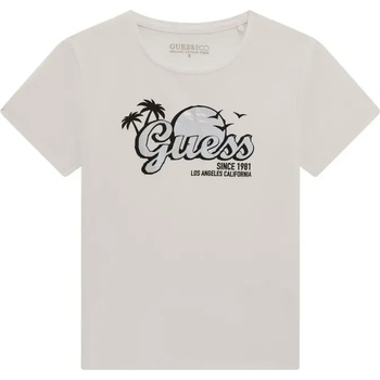 GUESS Бяла тениска със сребрист надпис Guess за момиче