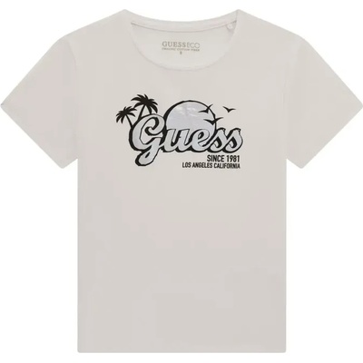 GUESS Бяла тениска със сребрист надпис Guess за момиче