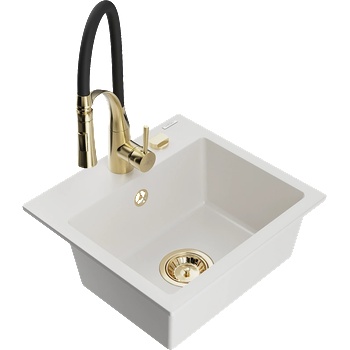 Mexen Milo гранитна мивка с 1 камера със смесител Aster, бял - 6505-20-73450-57-G (6505-20-73450-57-G)