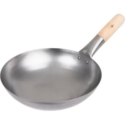 Vogue wok z měkké oceli s plochým dnem 254 mm