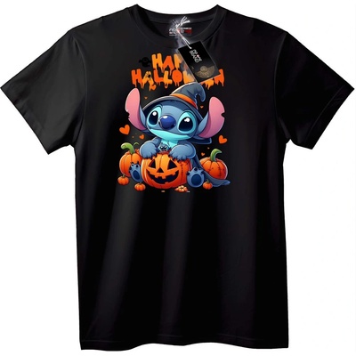NOONEBRAND Тениска Стич Halloween тиква - 2XL, Black