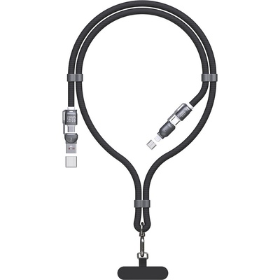 Dudao L20MAX 4v1 Kabel / Šňůrka na krk USB-A / USB-C / Lightning PD QC 65W 1,5m - Černá – Zboží Mobilmania