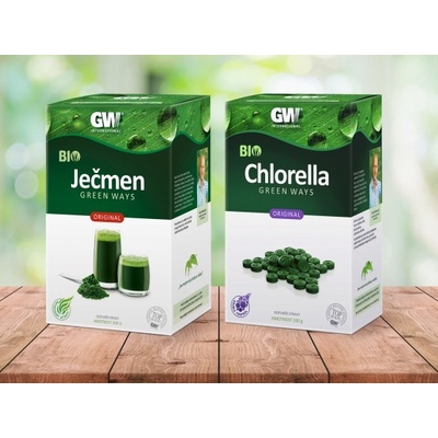 Green Ways mladý jačmeň 300 g + chlorella 330 g + shaker