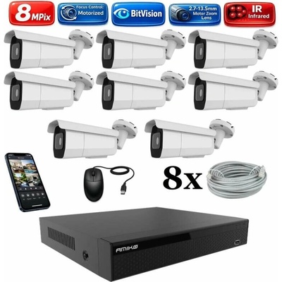Amiko IP 8 kamerový set Varifokal 4K Ultra HD 8Mpix Tube 1805K8