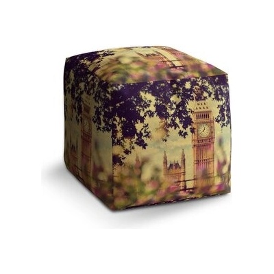 Sablio Taburet Cube Londýn Big Ben Flowers: 40x40x40 cm
