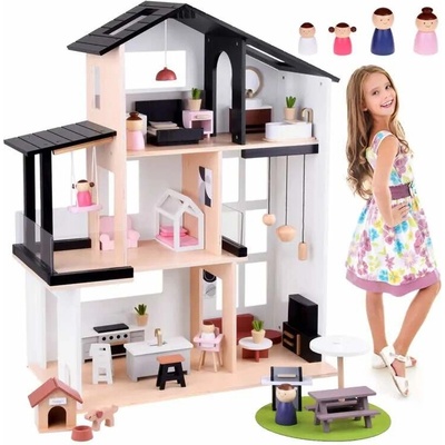 JOKO Detský Drevený Domček LOFT 80cm s nábytkom + Drevené Postavičky