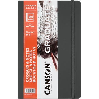 Canson Book Hardbound Graduate Sketch & Notes Скицник 92 21, 6 x 14 cm 90 g Dark Grey (C31200L045)