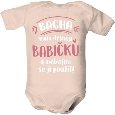 Dětské body Organic s potiskem Drsná babička pro holky dětské Světle růžová