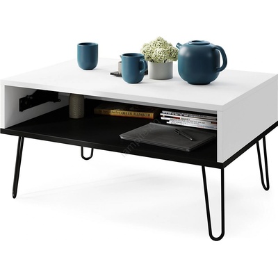 Mazzoni Холна маса с повдигащ плот и полица halija бяла/черна (mz0001)