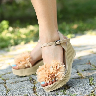 Erbil Shoes Дамски сандали с цяла подметка - Бежови #383625 (383625_Бежов)