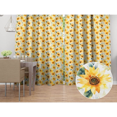 Biante Dekorační závěs Rongo RGP-509 Akvarelové slunečnice na bílém 140x160 cm