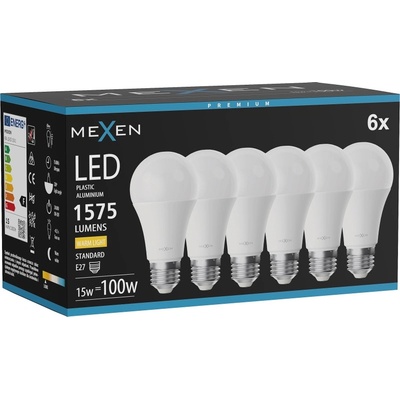 Mexen Nova 6x LED крушка E27, A60, 15W, Топла - 3000K, 1575 lm - L100-E27-1530-01x06 (L100-E27-1530-01x06)