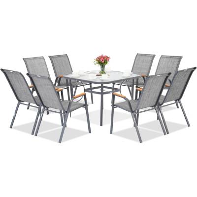 Garden Point Комплект градински мебели Modena/Bitonto от сив метал за 8 души с квадратна маса Garden Point (GAP1554-8)