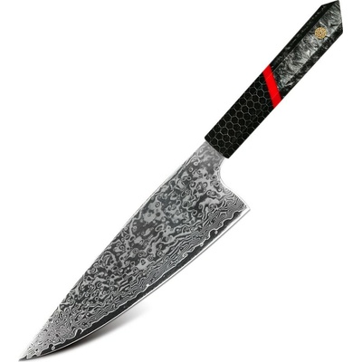 IZMAEL Damaškový kuchynský nôž Zankuro Santoku/Čierna/Červená 20 cm