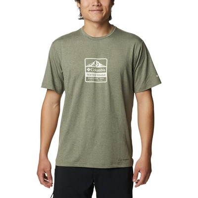 Columbia pánske tričko Tech Trail Front Graphic SS Tee Stone green heather
