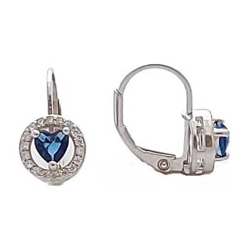 Ibeauty Stříbrné náušnice kulaté s tmavěmodrým zirkonem ve tvaru srdce. E-821-U