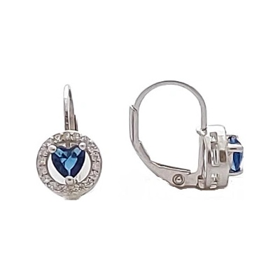 Ibeauty Stříbrné náušnice kulaté s tmavěmodrým zirkonem ve tvaru srdce. E-821-U