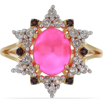 Galéria Šperkov Pozlátený Strieborný Prsteň s Sýto Ružovým Opálom z Lega Dembi a Bartonským Granátom Y49987