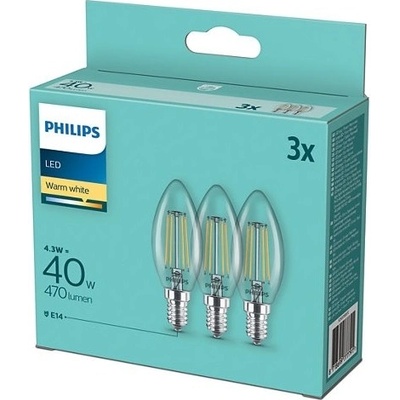 Philips svíčka, 4,3W, E14, teplá bílá, 3ks