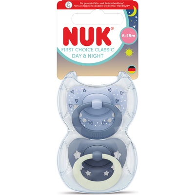 Nuk First Choice биберон залъгалка, силикон, 6-18 мес. , 2 бр. , Day&Night, момче (10176383)