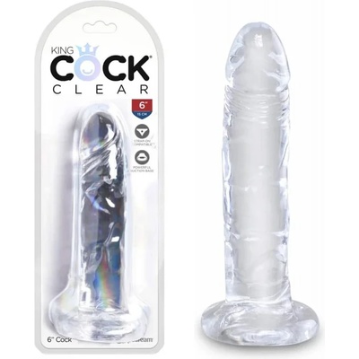 Прозрачно пенис дилдо с вакуумна основа, 17, 5см. - King Cock Clear (PIPE575320)