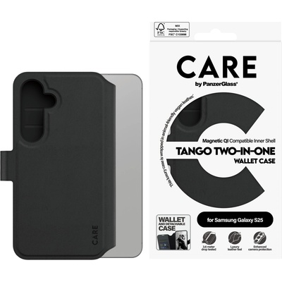 Panzer Калъф тефтер, Care by PanzerGlass за Samsung Galaxy S25, Tango, Two-in-One, QI Compatible, Feature Case, Черен