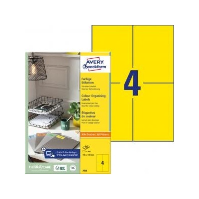Etikety farebné 105x148mm Avery A4 100 hárkov žlté