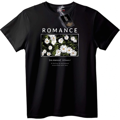 NOONEBRAND Тениска с романтични маргаритки - L, Black