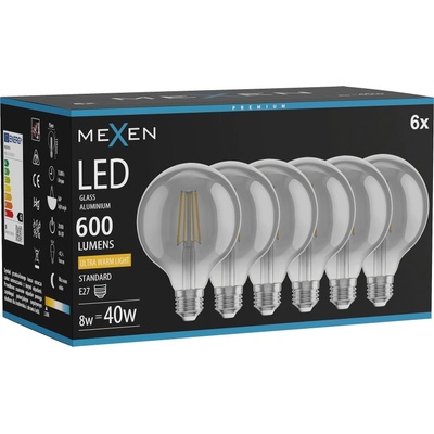 Mexen Vintis 6x LED филамент крушка E27, G95, 8W, Топло - 2200K, 600 lm, димно - L157-E27-0822-70x06 (L157-E27-0822-70x06)