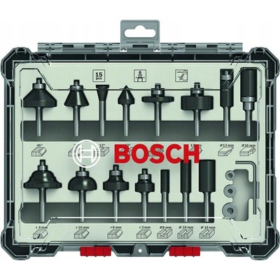 Bosch Smíšená sada tvarových fréz s vřetenem Ø 6 mm, 15 ks, smíšené 2607017471