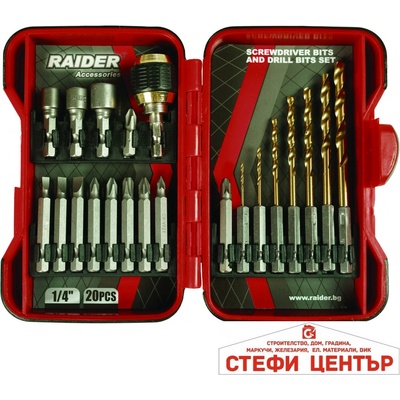Raider Накрайници и свредла 1/4" 20 бр. К-т raider (157797)