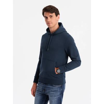 Ombre Basic men's cotton kangaroo hooded sweatshirt navy blue