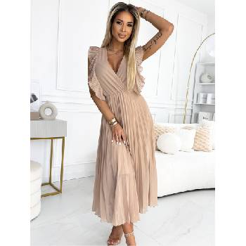 Numoco Плисирана рокля с волани на раменете и деколтето - бежова Numoco EMILY numoco | Bezhov | ЖЕНИ | S