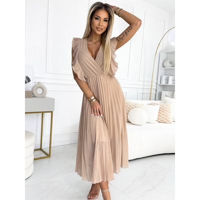 Numoco Плисирана рокля с волани на раменете и деколтето - бежова Numoco EMILY numoco | Bezhov | ЖЕНИ | S