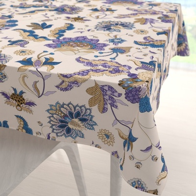 Biante bavlna štvorcový obrus Sandra SA-539 Modro-fialové orientálne kvety na svetlo béžovom 110x110 cm