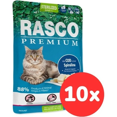 RASCO Premium Cat Pouch Sterilized Cod Spirulina 10 x 85 g