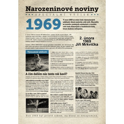 Narozeninové noviny 1969 s vlastním textem a fotografií S textem